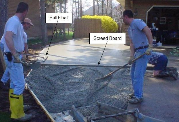 Striking-off and floating a concrete slab